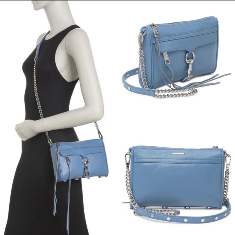 NWT Rebecca Minkoff mini "M.AC." leather
crossbody bag in cement blue